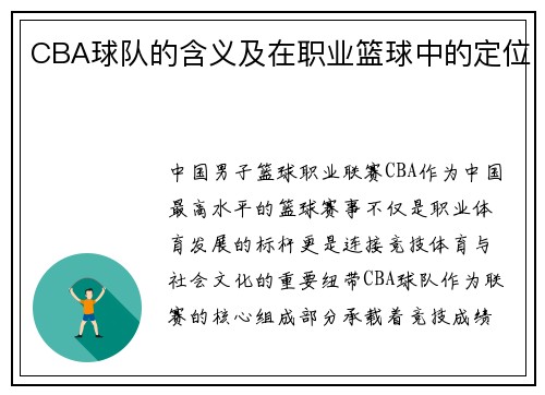 CBA球队的含义及在职业篮球中的定位
